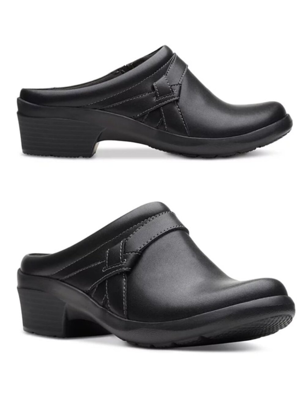 Clarks Women's 8M Angie Mist Clogs Slip On Comfort Mules Black Casual Heel $110